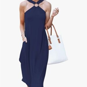 NWT Chic Navy Blue Halter Midi Dress